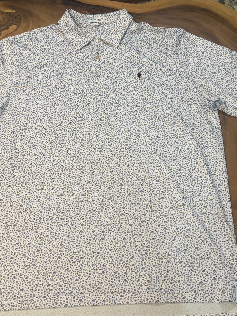 Peter Millar White Polo with Blue Micro Floral Print